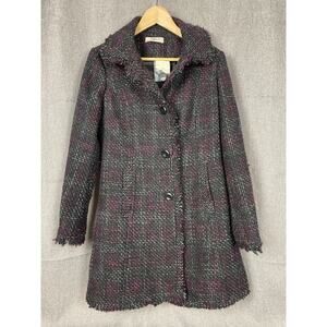 Romy Purple Black Knit Woven Fringed Knit Jacket Size S Holiday Whimsical